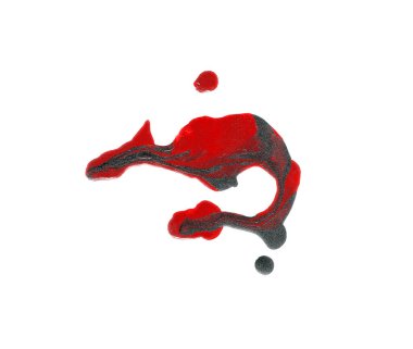 Parlak çizgili kırmızı tonlarda soyut resim. Renkli boya dokusu. Fırça darbesi beyazda izole edilmiş. Canlı mürekkep lekesi deseni. Boya sıçraması