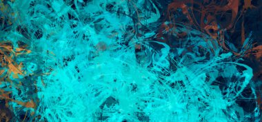 Rastgele mürekkep lekesi çizgileri Dijital desen Çağdaş renkli çizim Turkuaz mavi palet Karışık Medya çizimi
