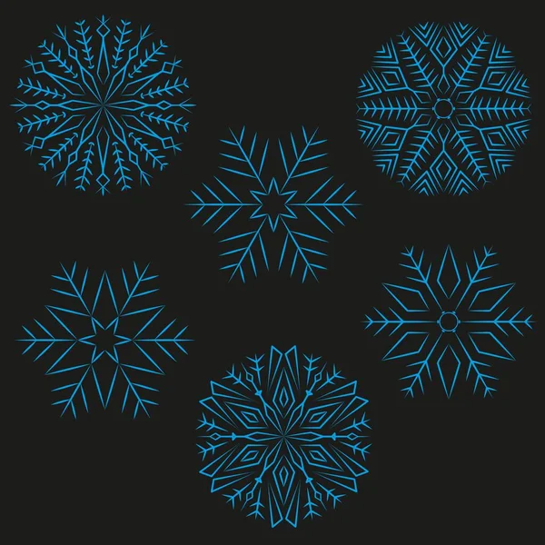 Una Colección Iconos Copos Nieve Azules Aislados Sobre Fondo Negro — Archivo Imágenes Vectoriales