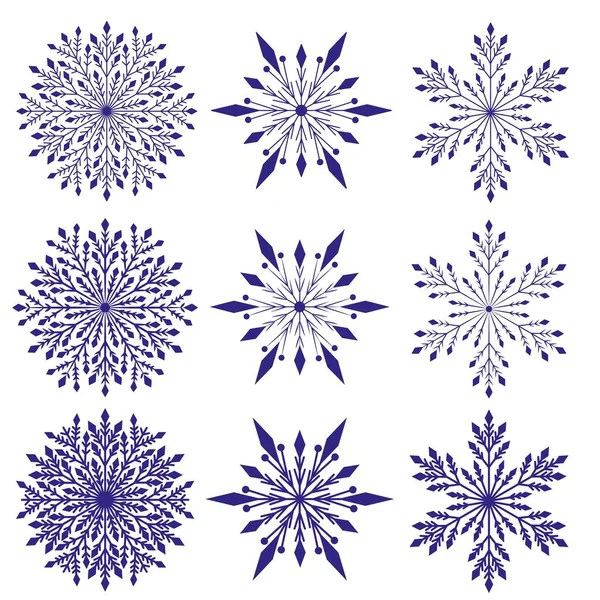 Conjunto Copos Nieve Calados Azules Aislados Sobre Fondo Blanco Gráficos — Archivo Imágenes Vectoriales