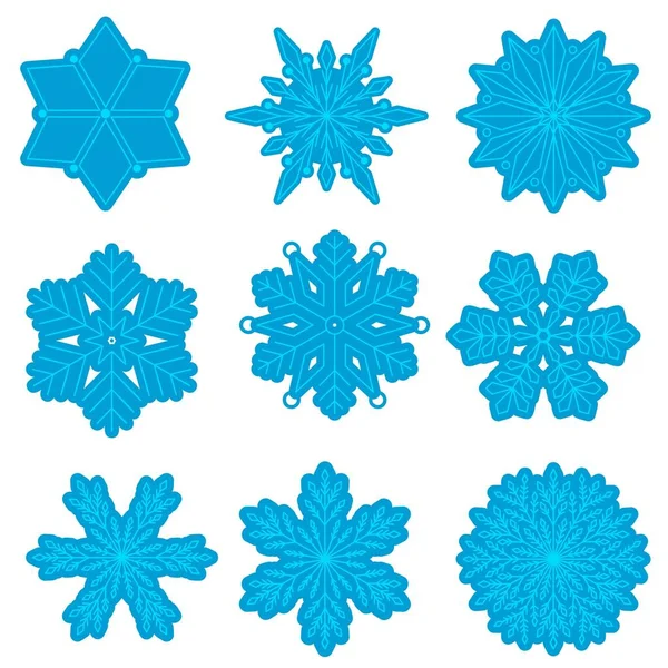 Conjunto Copos Nieve Calados Azules Aislados Sobre Fondo Blanco Gráficos — Archivo Imágenes Vectoriales