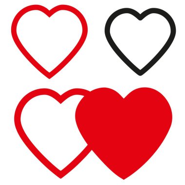 Beyaz arka planda klasik vektör kalp simgeleri. Aşk sembolü izole nesne Sevgililer Günü grafiği