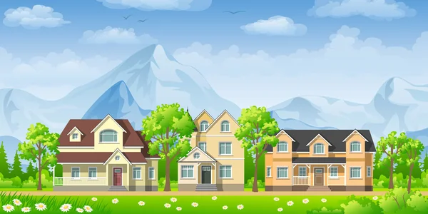 Landscape with three classic houses — Stock Vector