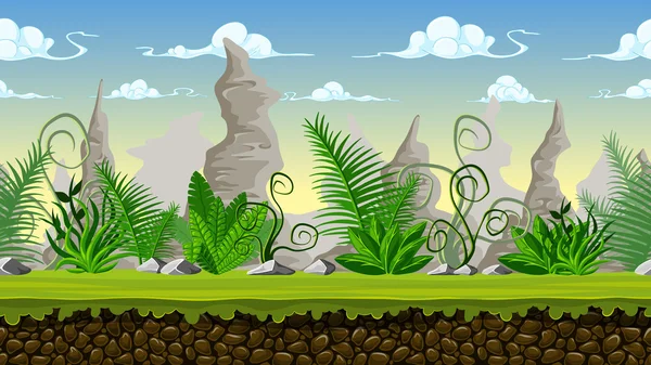 Бесшовный фон из мультфильма о природе, векторная иллюстрация с отдельными слоями — стоковый вектор