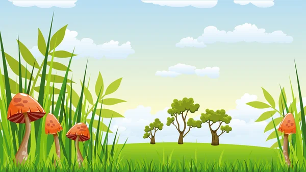景观与蘑菇的插图 — 图库矢量图片