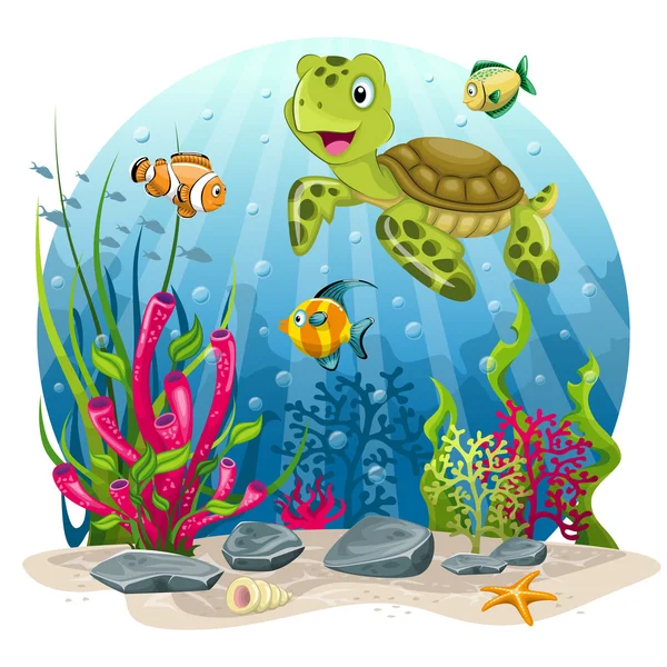 Želva a ryb v moři — Stockový vektor