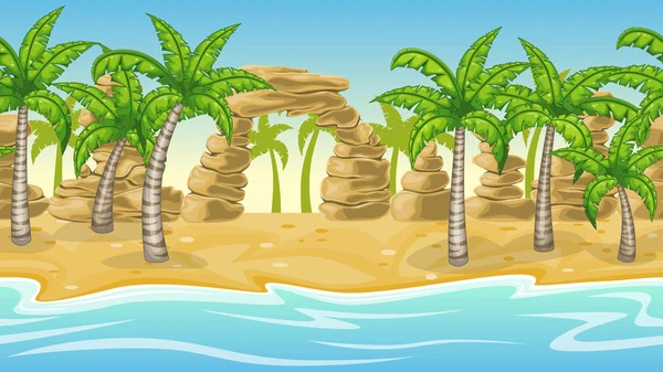 Бесшовный природный пляжный пейзаж с пальмами — стоковый вектор