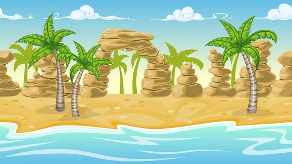 Seamless natur paesaggio spiaggia con palme — Vettoriale Stock