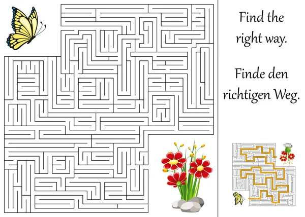 Vzdělávání bludiště nebo labyrint pro děti s butterfly a květina — Stockový vektor