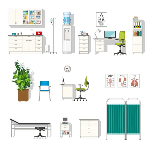 Set of various medical furniture — Stock Vector