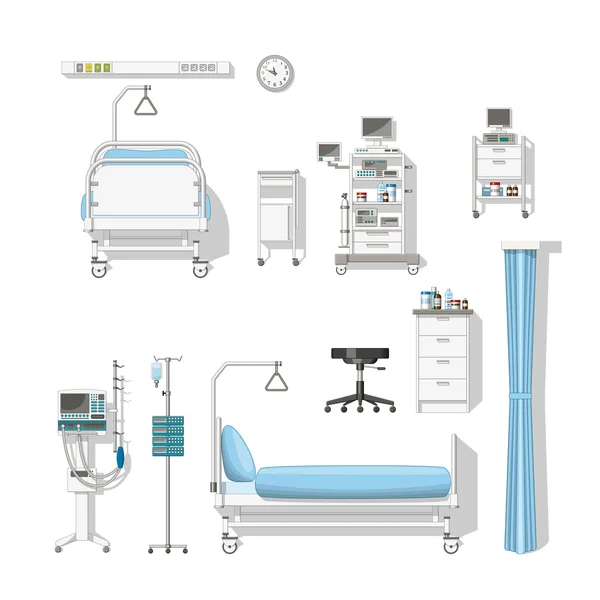 Set dengan mebel medis dan peralatan - Stok Vektor