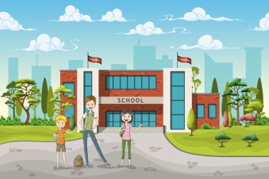 Üç okul çocukları gösteren resim