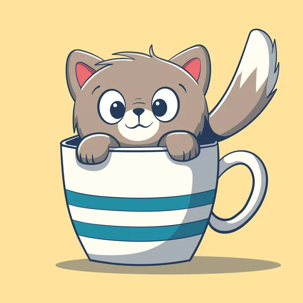 Petit chat dans une tasse — Image vectorielle
