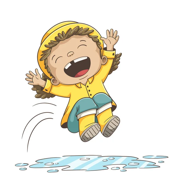 Kız su birikintisine atlıyor.