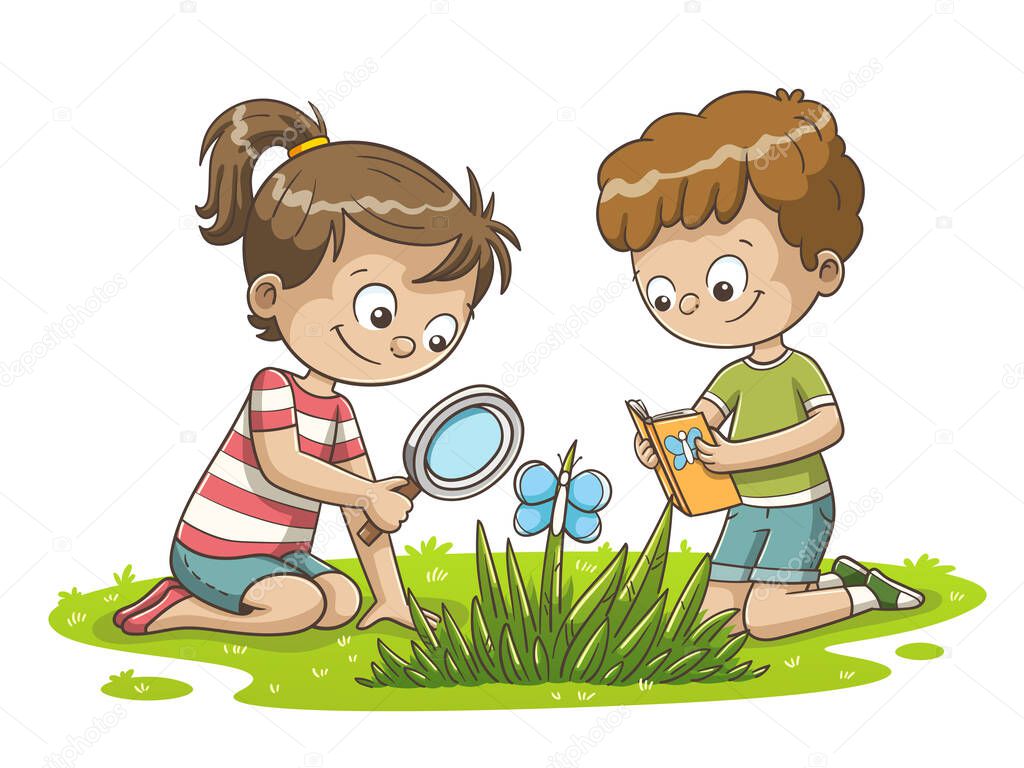 Boy And Girl Watching A Butterfly