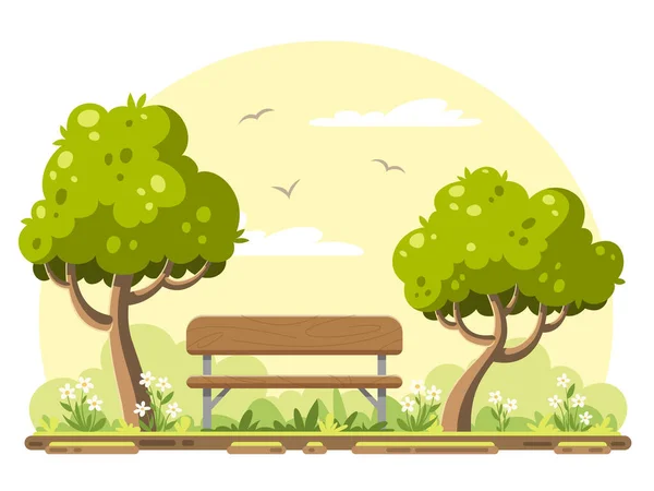 Bank mit Bäumen im Garten — Stockvektor
