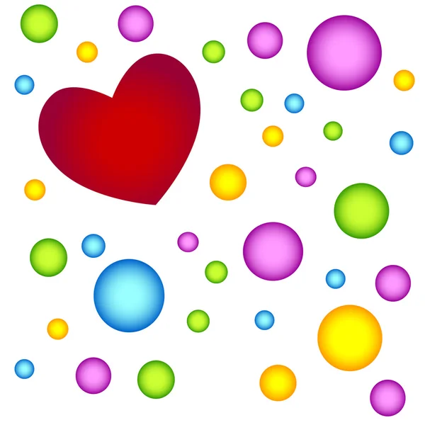 Red heart with colorful circles — Stock Vector