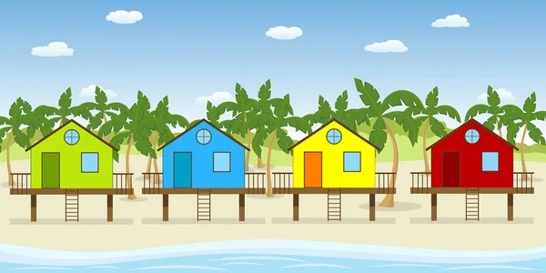 Casas coloridas en la playa — Vector de stock