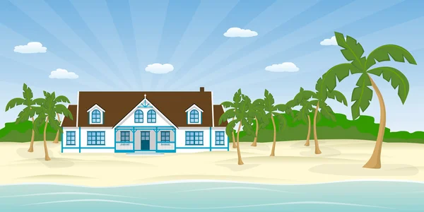 Hermosa casa en la playa — Vector de stock