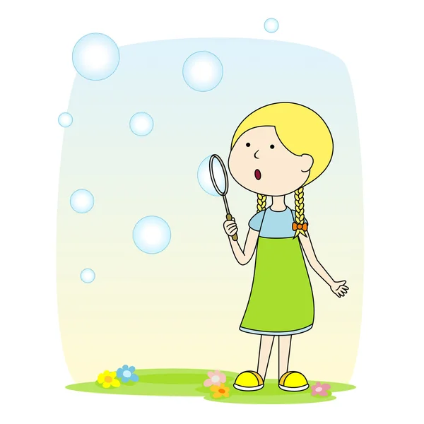 Девушка, делающая мыльные пузыри — стоковый вектор