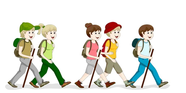 Young people hiking — Stock Vector