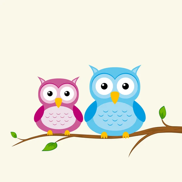 Two owls on a branch — Stock Vector