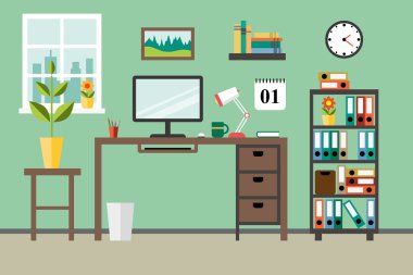 Düz modern tasarım konsepti için ofis işyeri