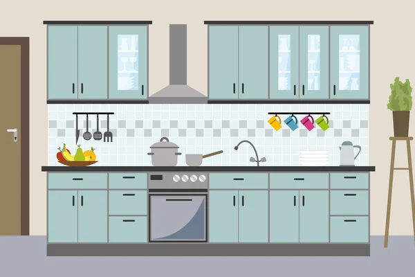 Interior de cocina moderna en estilo plano — Vector de stock