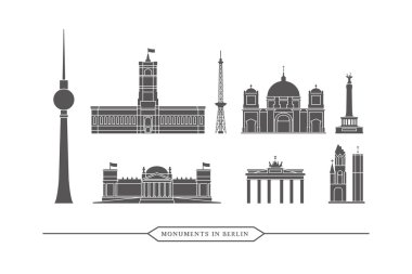Famous monuments and buildings in Berlin - Vector Icon Set clipart