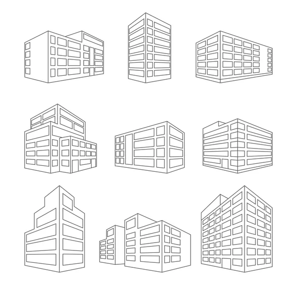 Bâtiment dimensionnel comme icônes web design - Linesymbol — Image vectorielle