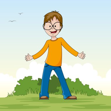 Bir çayırda gülen çocuk