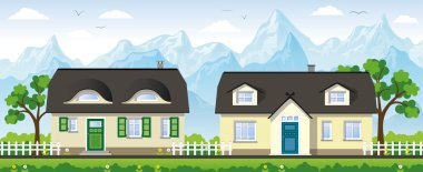 Two classical country houses in the mountains clipart
