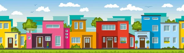 Moderne kleurrijke huizen, ook bruikbaar als een continue achtergrond — Stockvector