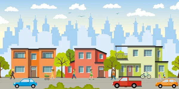 Paisaje urbano con casas modernas — Vector de stock