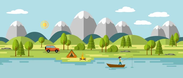 Camping en las montañas, también utilizable como panorama continuo — Vector de stock