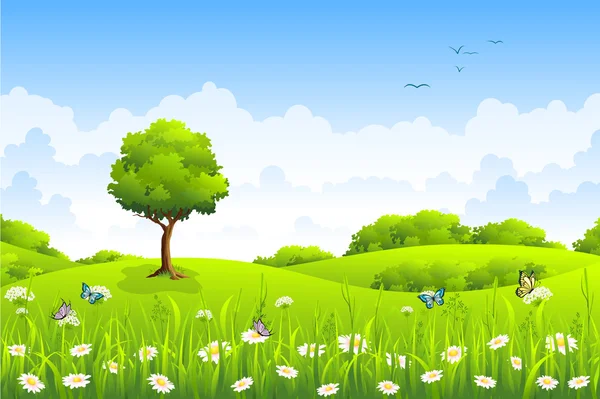 Yaz yatay, çiçekler ve kelebekler