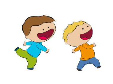 İki çalışan çocuklar, el kroki çizmek