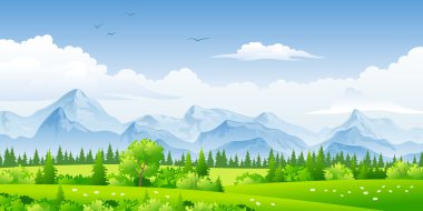 Ağaçlar ve dağlar ile Panorama manzara