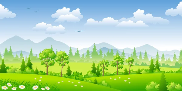 Панорама летний пейзаж с деревьями — стоковый вектор