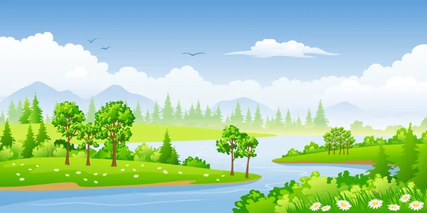 Панорама літній краєвид з деревами — стоковий вектор