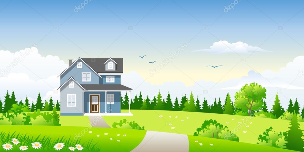 Classic House in summer Landscape