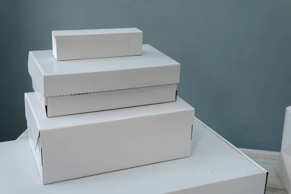 Diferentes Diseños Formas Cajas Cartón Contenedores Papel Concepto Producción Desarrollo — Foto de Stock