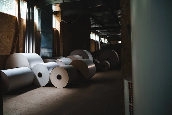 Big Stack Printing Paper Rolls Warehouse Concept Production Paper Paperboard — Stock Photo, Image