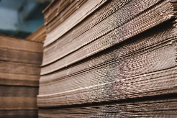 Products Corrugated Cardboard Factory Manufacture Processing Paper Copy Space Stacks — Stock Photo, Image
