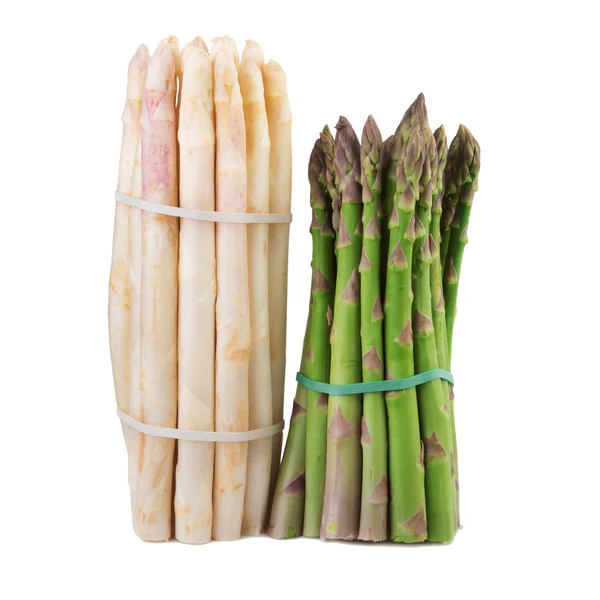 Spargel grün und weiß isoliert auf weißem Hintergrund. Veganes Essen, vegetarisches und gesundes Kochkonzept. — Stockfoto