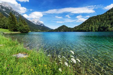 Pastoral manzara dağ gölü. Hintersteiner Lake, Tyrol, Avusturya