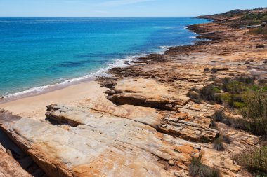 Luz, Algarve, Portekiz yakınındaki görünümü deniz manzarası