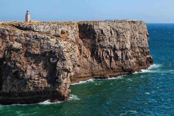 Rotsachtige kust in de buurt van Sagres, Fort Fortaleza de Sagres, Algarve, Portugal — Stockfoto