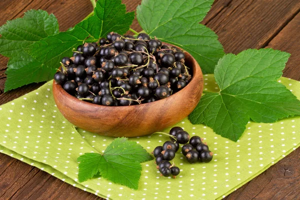 Blackcurrant berries on green doily dots background — Stockfoto