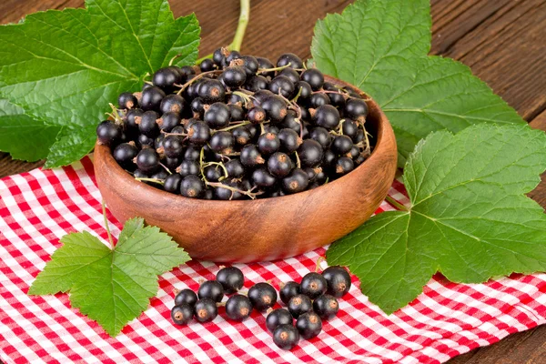 Blackcurrant on red checkered tablecloth — Stock Photo, Image
